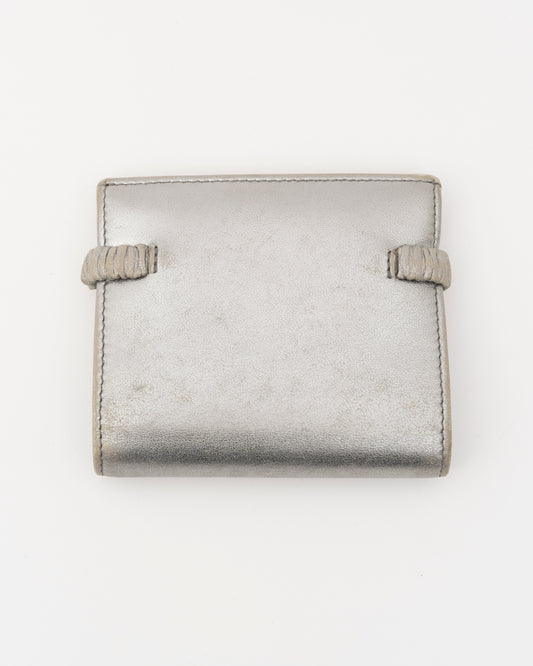 2000s MIU MIU Silver Metallic Nappa Ruched Band Compact Wallet