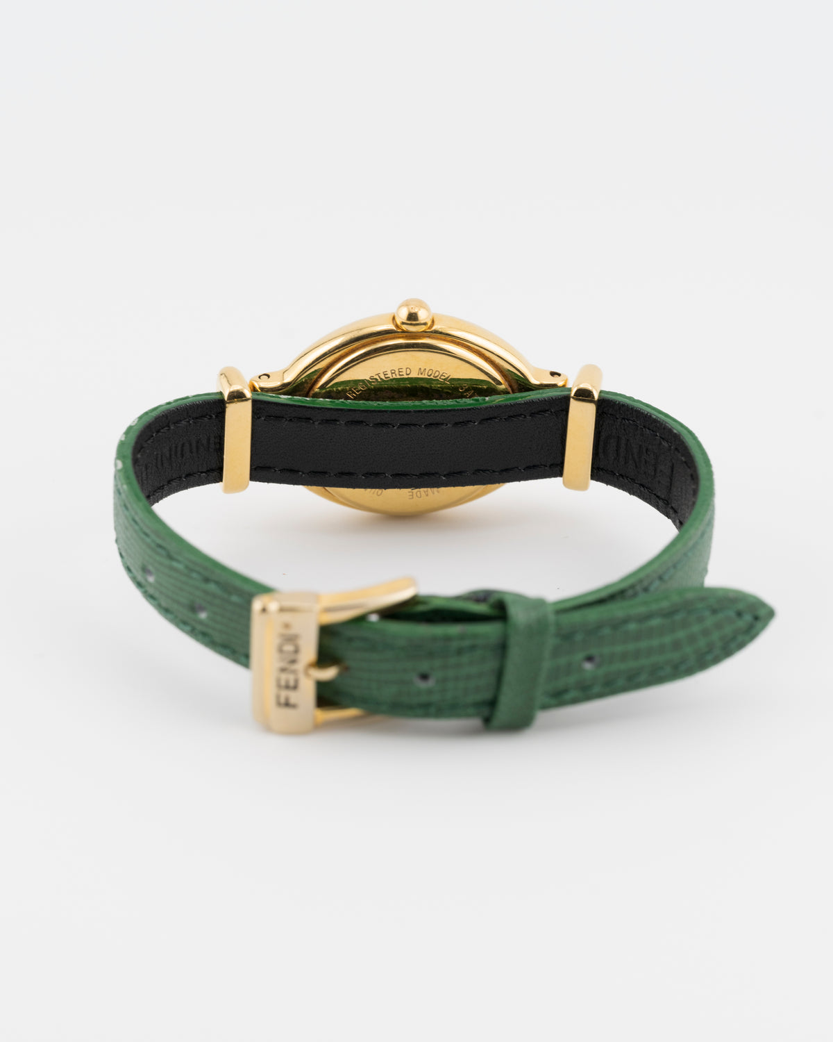 90s FENDI 640L Gold Watch w/Green Leather Band
