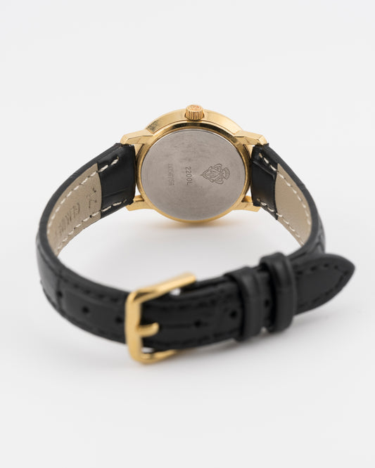 80s GUCCI 2200L Gold Watch w/Black Leather Band