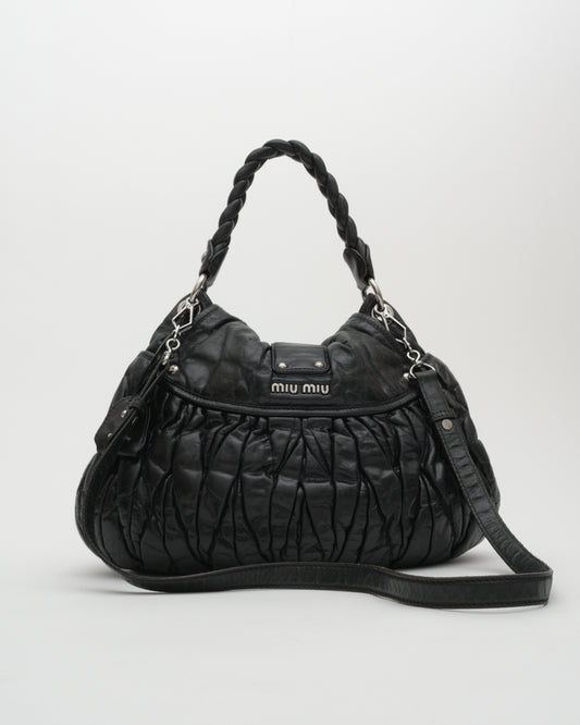 2000s MIU MIU Black Matelasse Coffer Two-Way Bag