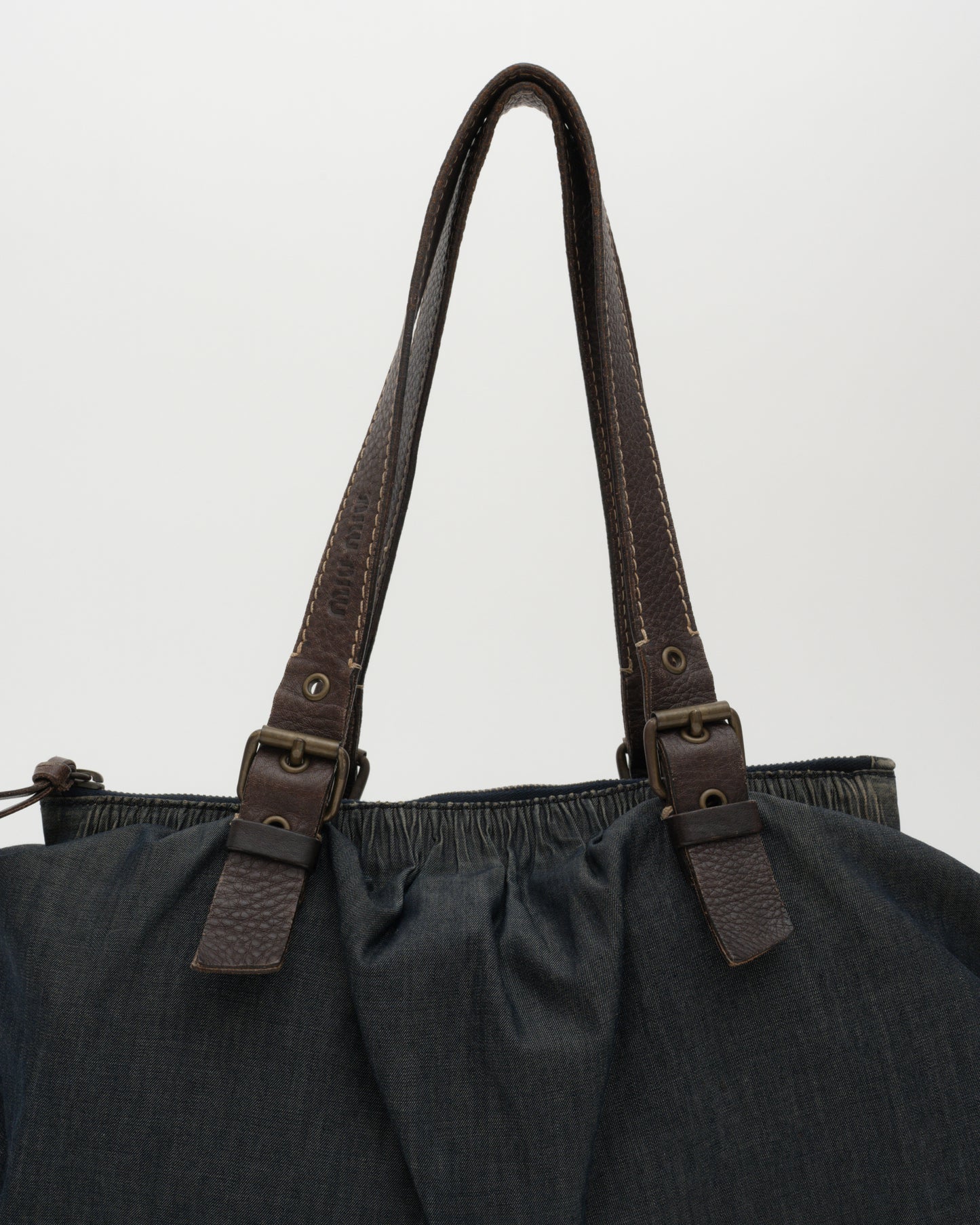 2000s MIU MIU Ruched Denim Bowling Bag