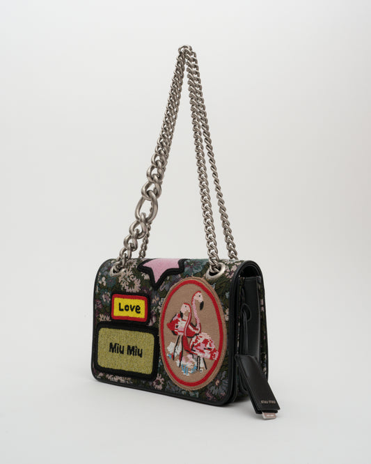 AW2016 MIU MIU Appliqued Floral Jacquard Club Shoulder Bag