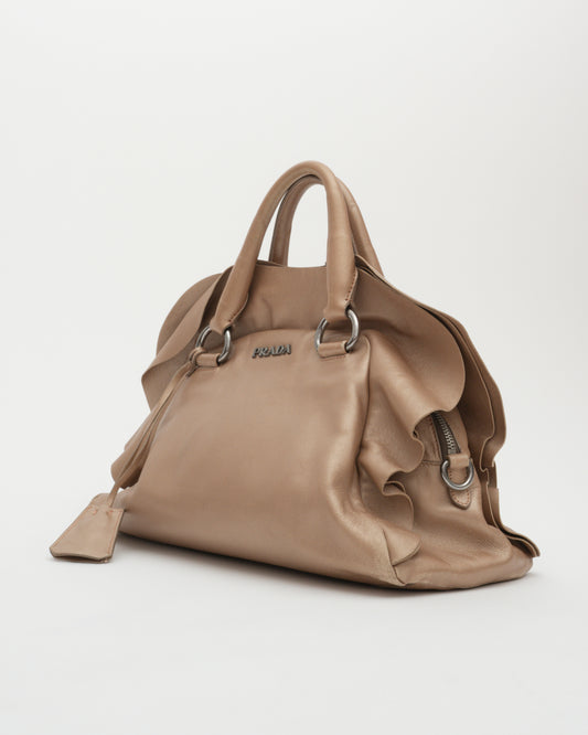 FW2008 PRADA Bronze Metallic Ruffle Bauletto Bag w/Padlock (as is)
