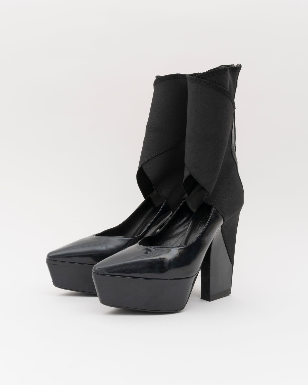 2000s JIL SANDER Black Patent Ankle-Cuff Platform Heels (6.5)