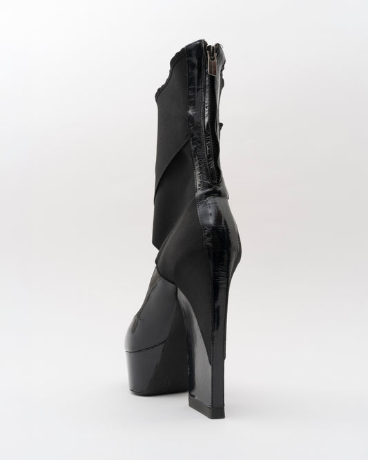 2000s JIL SANDER Black Patent Ankle-Cuff Platform Heels (6.5)