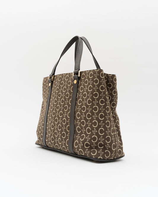 90s CELINE C Macadam Canvas Leather Small Tote Bag