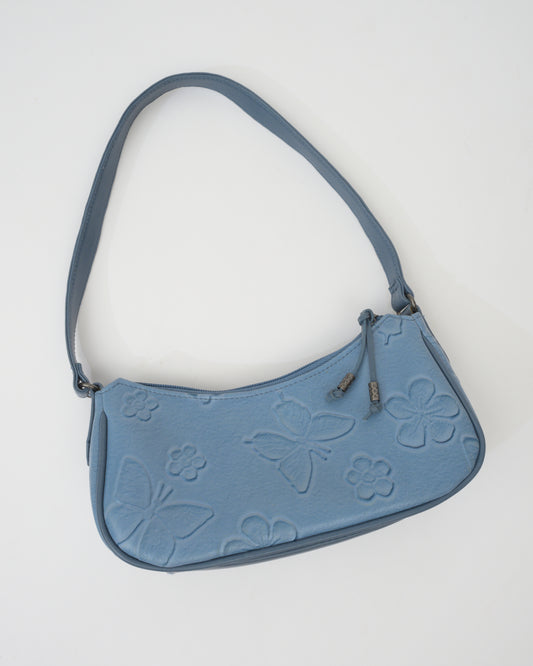 Vintage Blue Butterfly + Floral Vegan Leather Bag