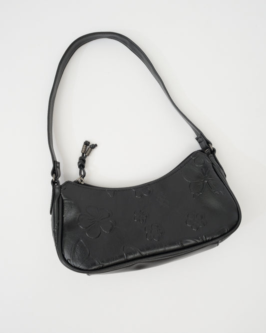 Vintage Black Butterfly + Floral Vegan Leather Bag