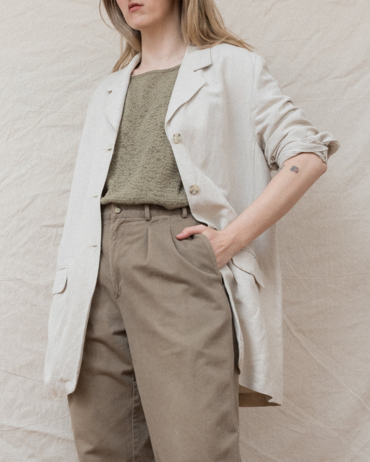 Vintage Oatmeal Linen Blazer (S-L)