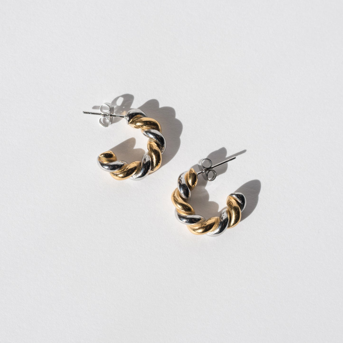 CC Two Toned Twisted Stainless Steel Hoops