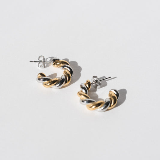 CC Two Toned Twisted Stainless Steel Hoops