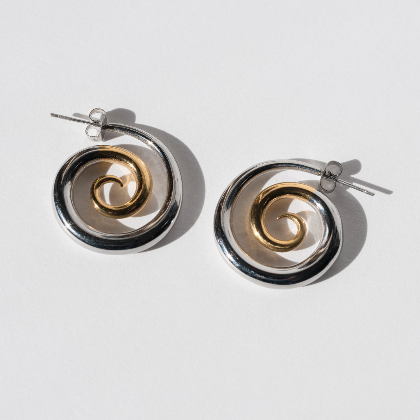 CC Two Toned Stainless Steel Swirl Hoops