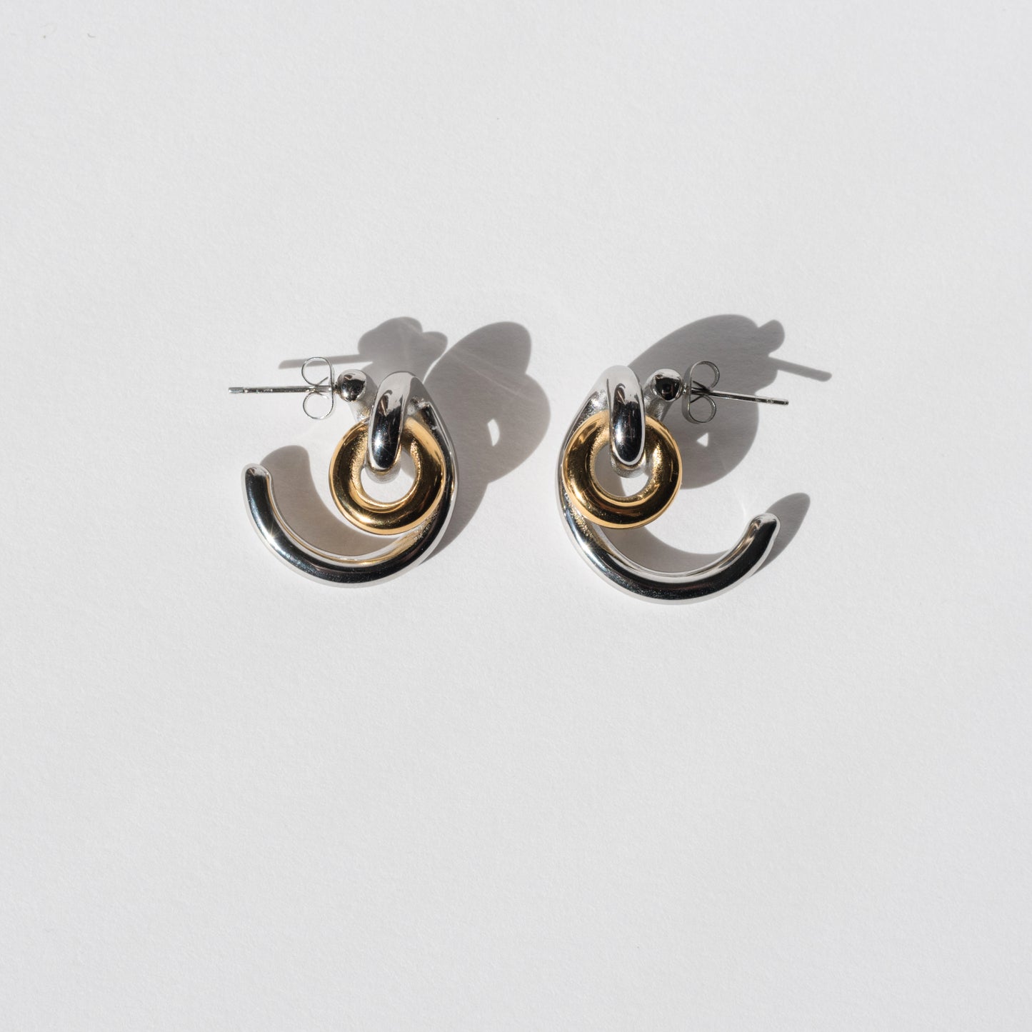 CC Two Toned Stainless Steel Abstract Hoops