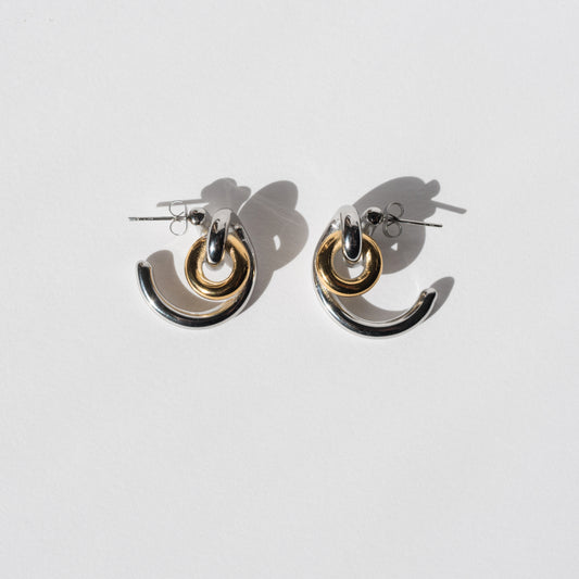 CC Two Toned Stainless Steel Abstract Hoops