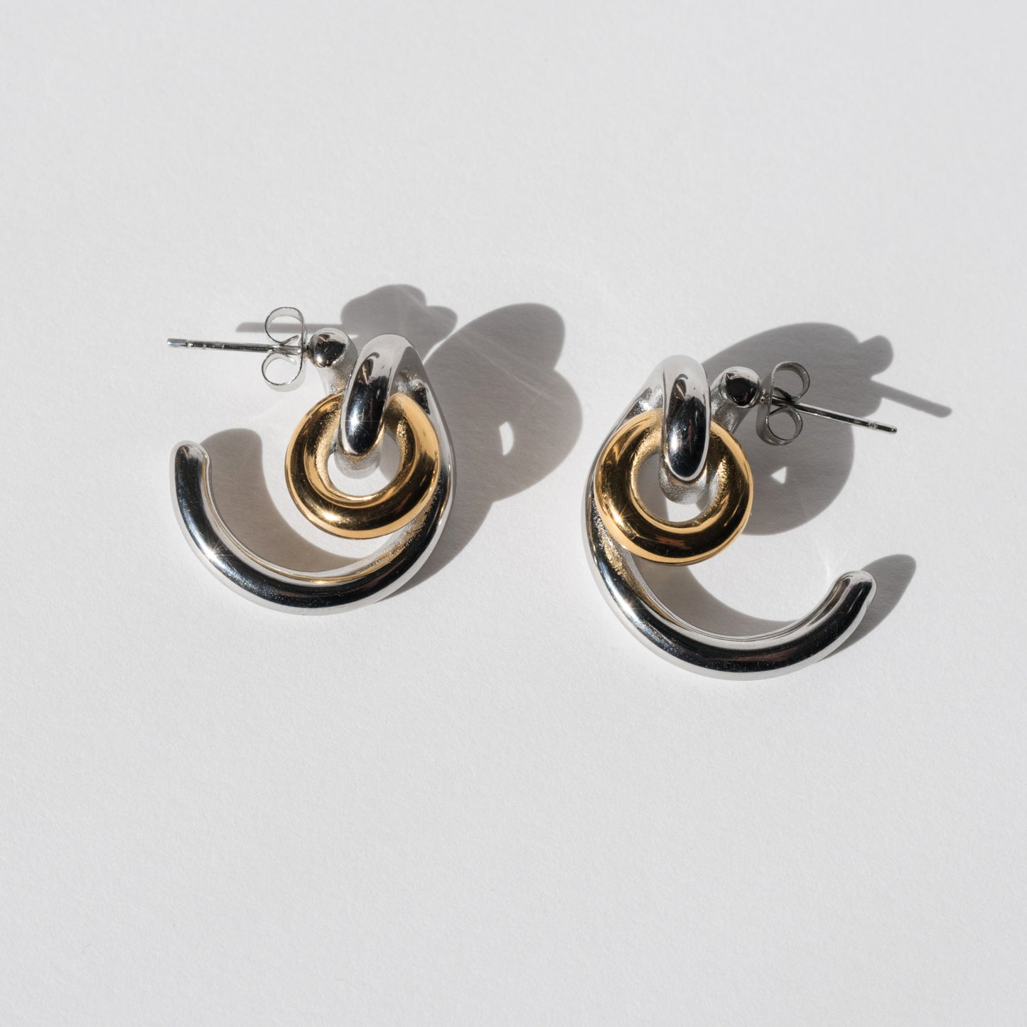 CC Two Toned Stainless Steel Abstract Hoops