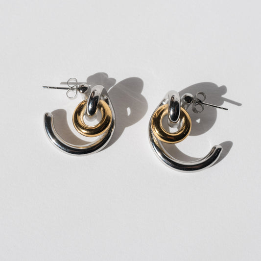CC Two Toned Stainless Steel Abstract Hoops