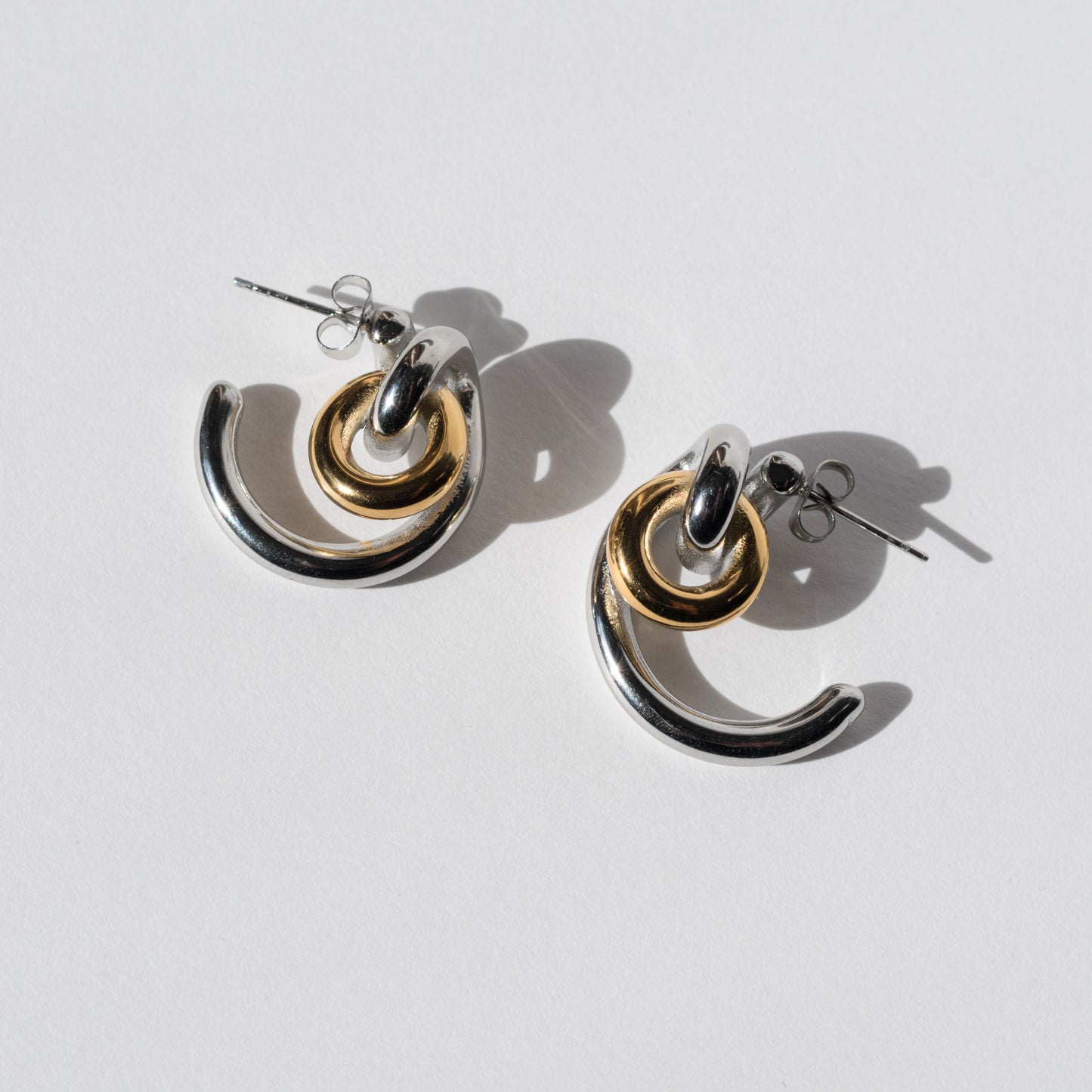 CC Two Toned Stainless Steel Abstract Hoops