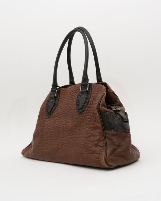 2000s FENDI Brown Leather Large Etniko Du Jour Bag