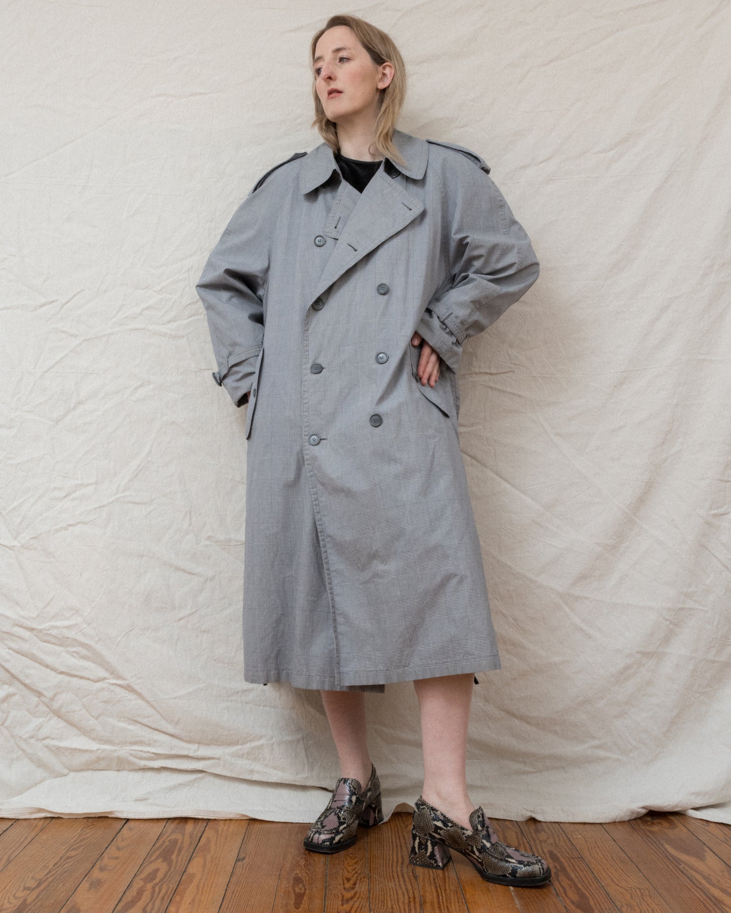 Vintage Plaid Trench Coat (S-L)