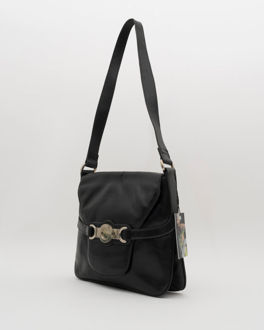 70s GUCCI Black Leather Saddle Bag