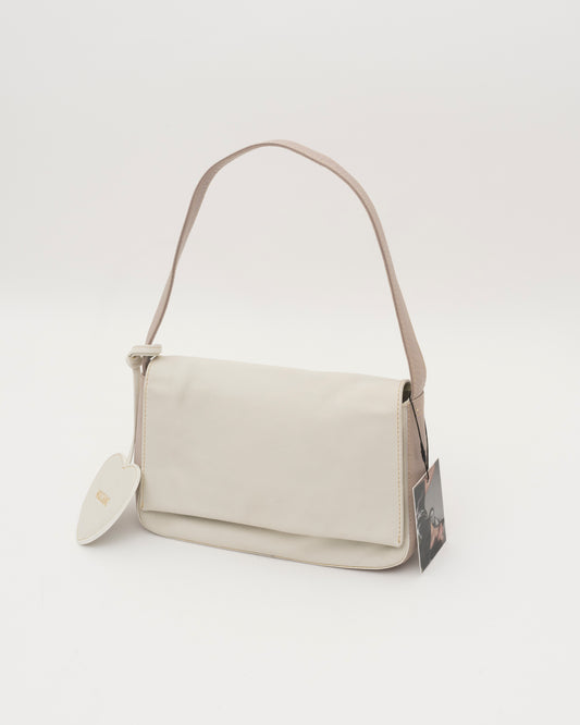 90s MOSCHINO Colorblock Leather Shoulder Bag w/Heart Mirror Charm