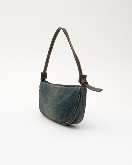 VTG FENDI Petite Denim Baguette Bag