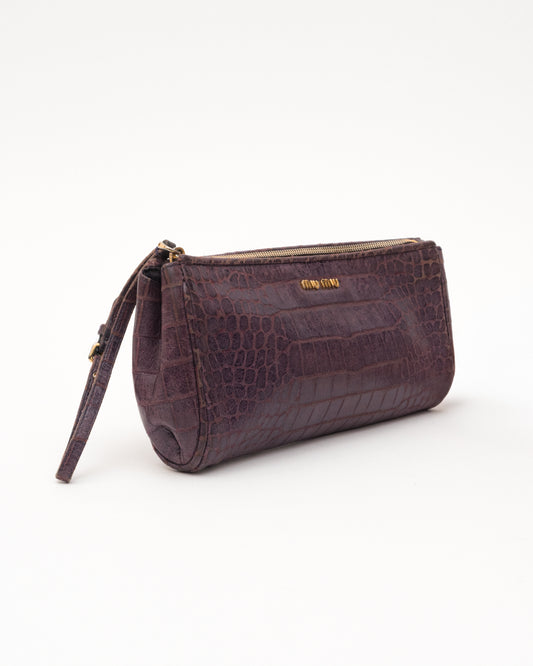 VTG MIU MIU Purple Embossed Clutch Bag