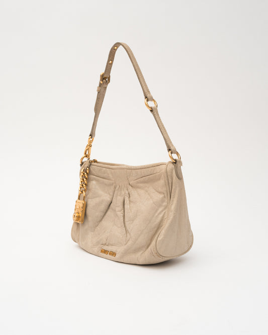 VTG MIU MIU Cream Bag w/Lock Charm