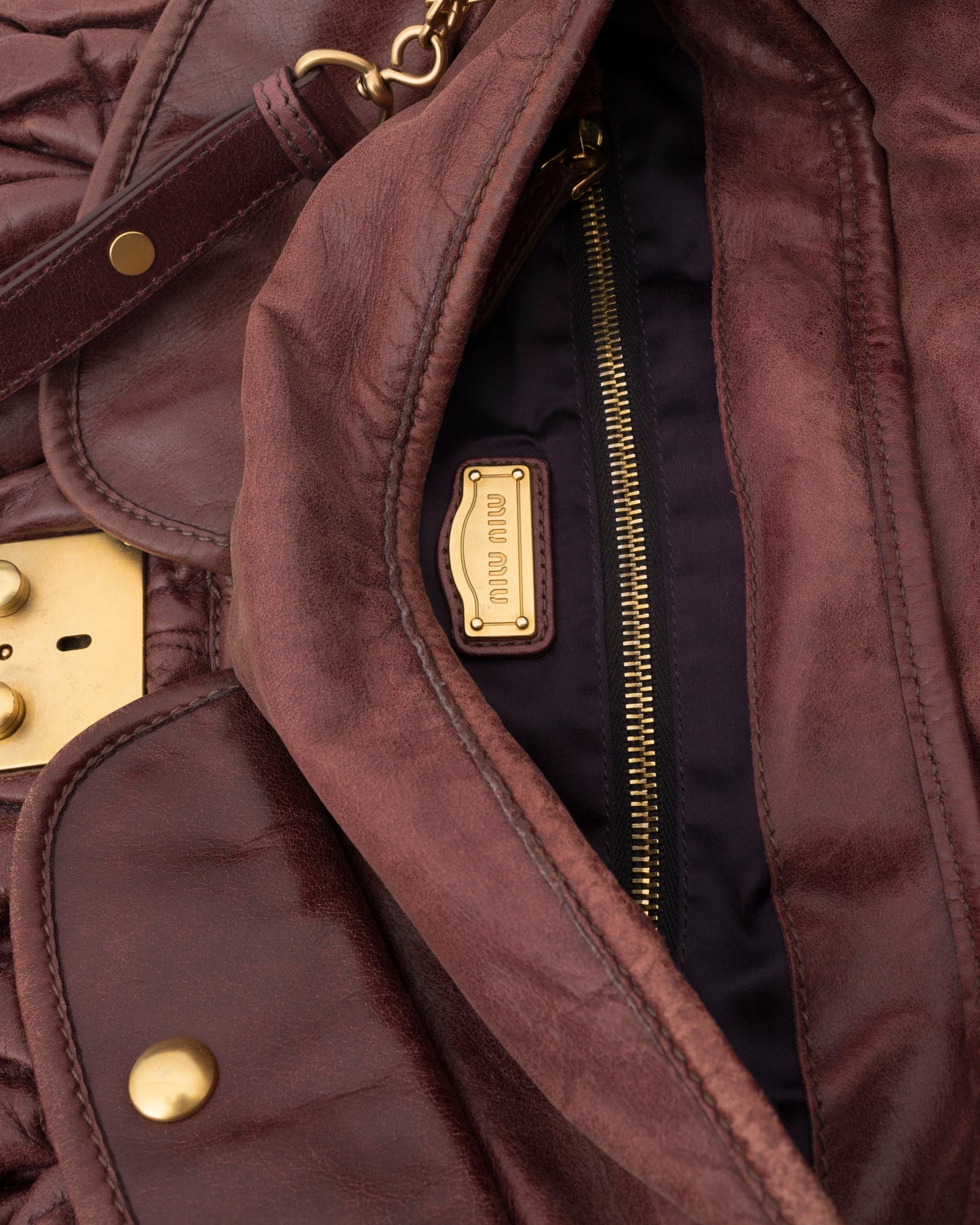 2000s MIU MIU Maroon Matelasse Leather Coffer Bag