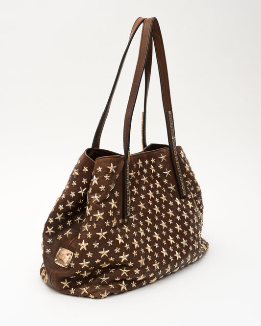 JIMMY CHOO Brown Star Studded Tote