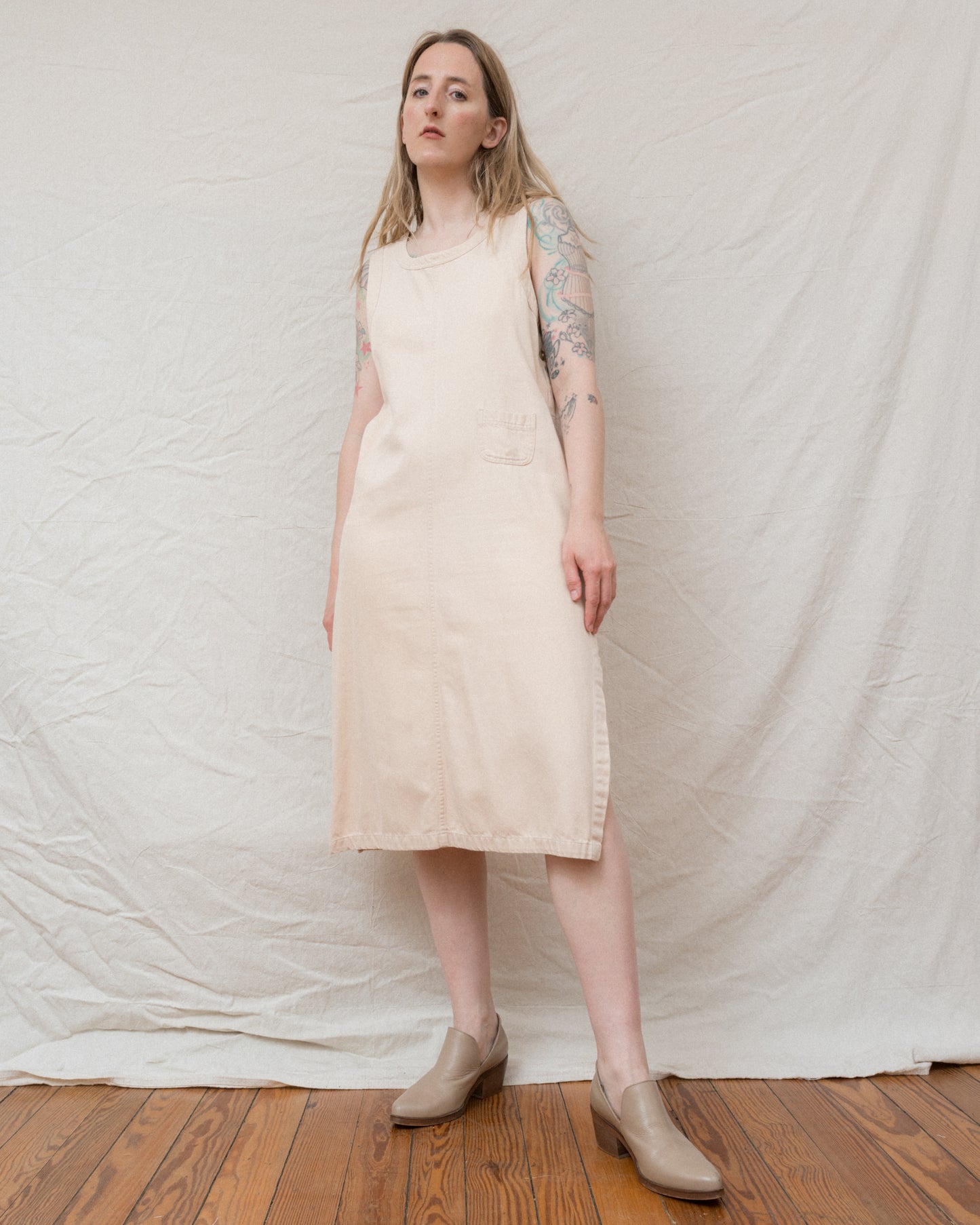 Vintage Cream Denim Dress (S/M)