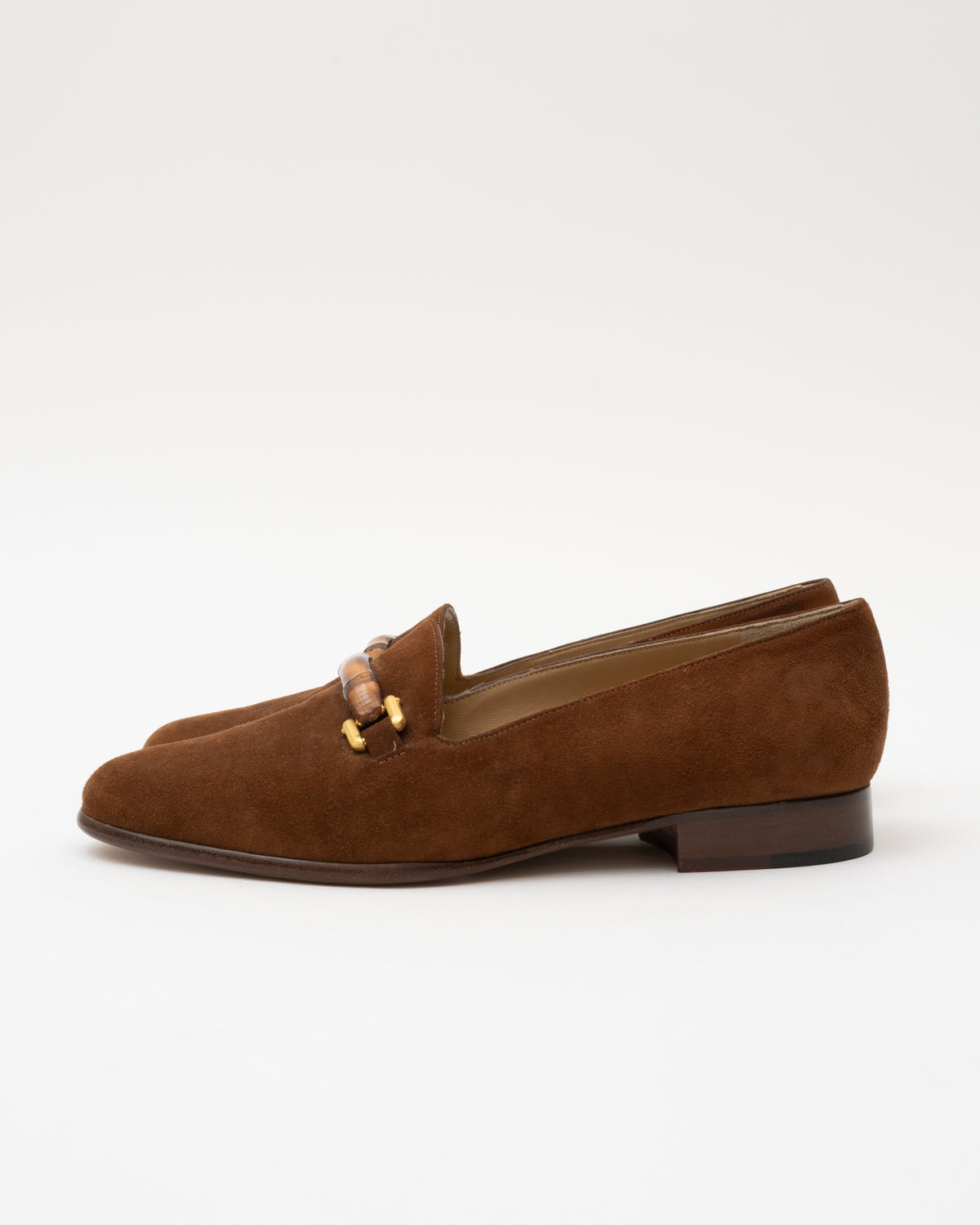 90s GUCCI Brown Suede Bamboo Horsebit Loafers (6.5)