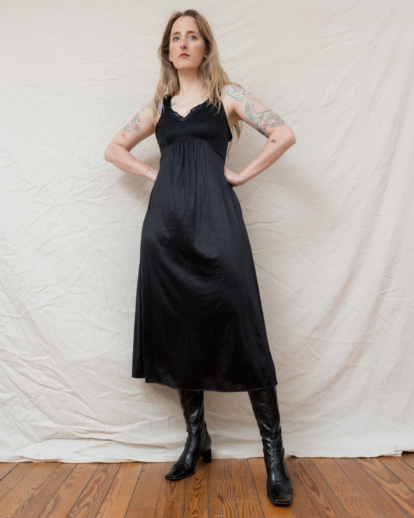 Vintage Black Slip Dress (S/M)