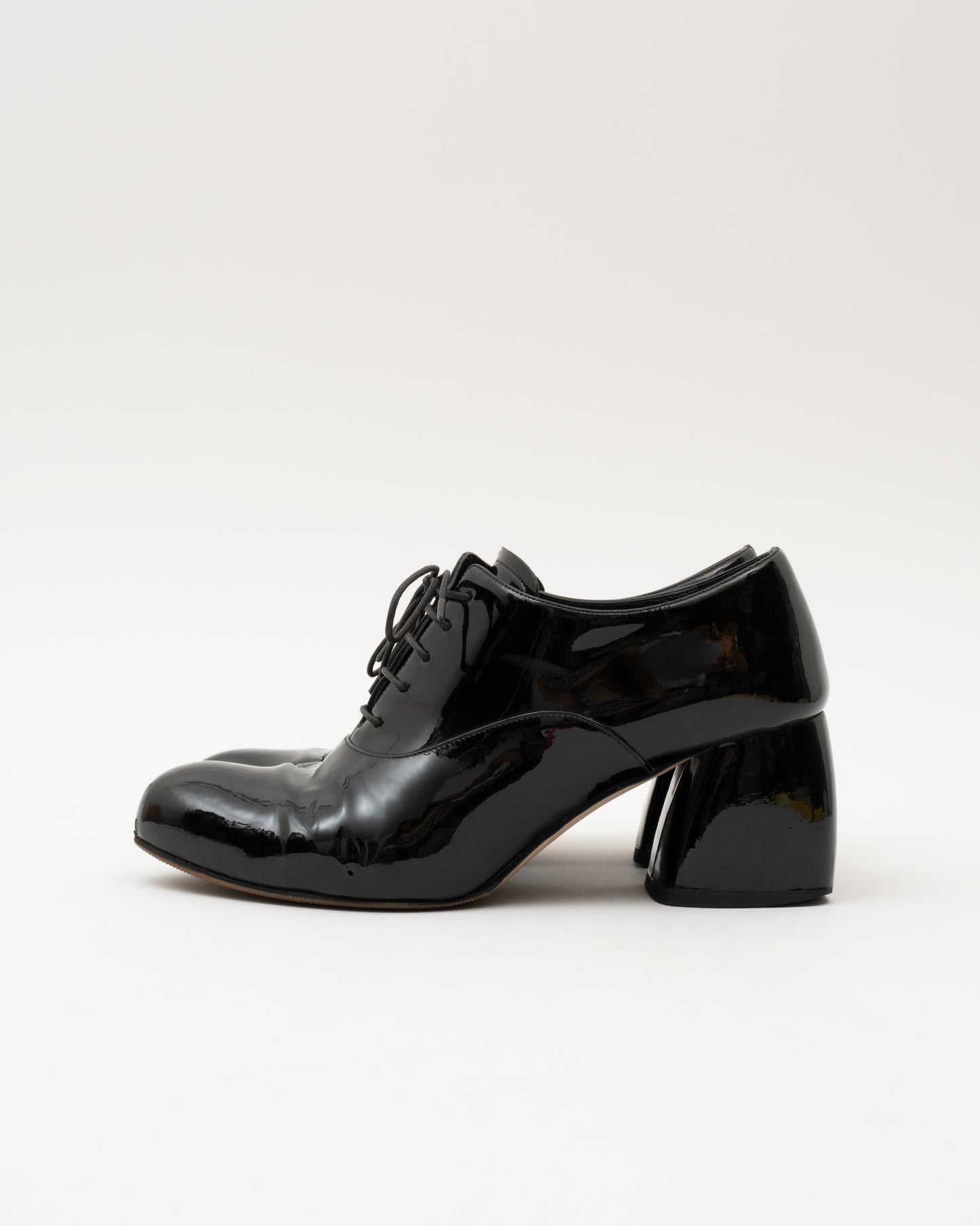 AW2015 MIU MIU Black Patent Leather Block Oxford Heels (6.5)
