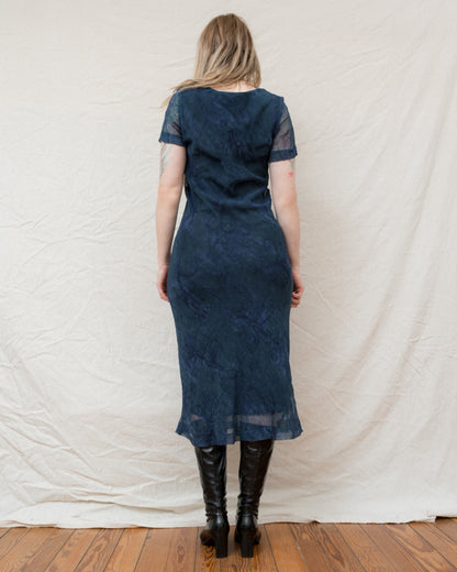 Vintage Teal Chiffon Crinkle Dress (S/M)