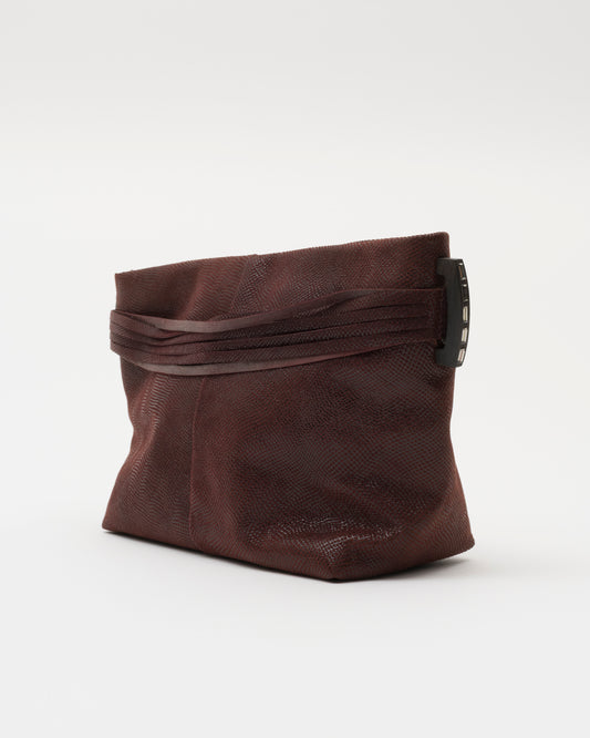 2000s LOEWE Maroon Embossed Leather Clutch