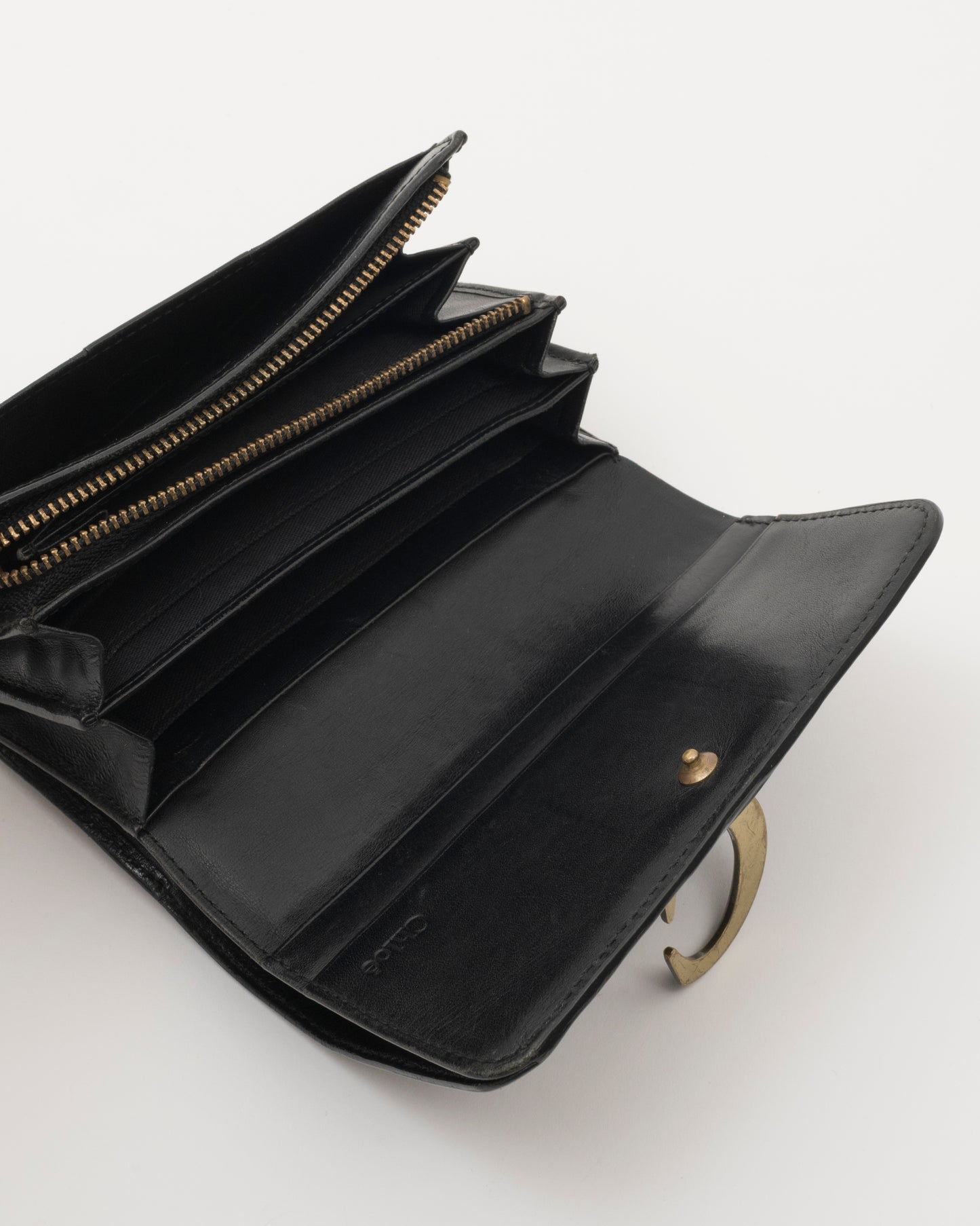 2000s CHLOE Black Leather Wallet w/Brass C