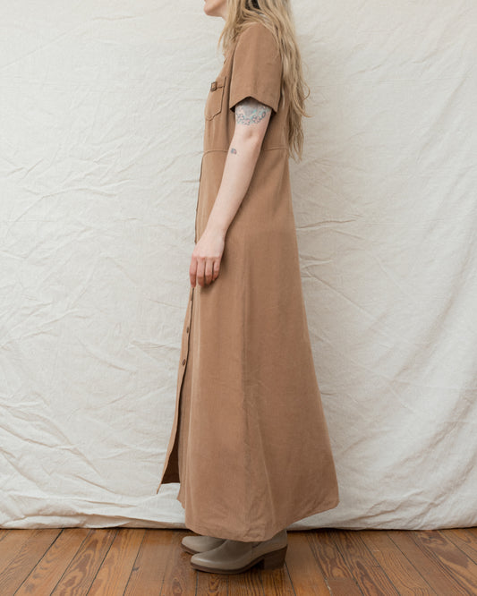 Vintage Toffee Maxi Shirt Dress (M/L)