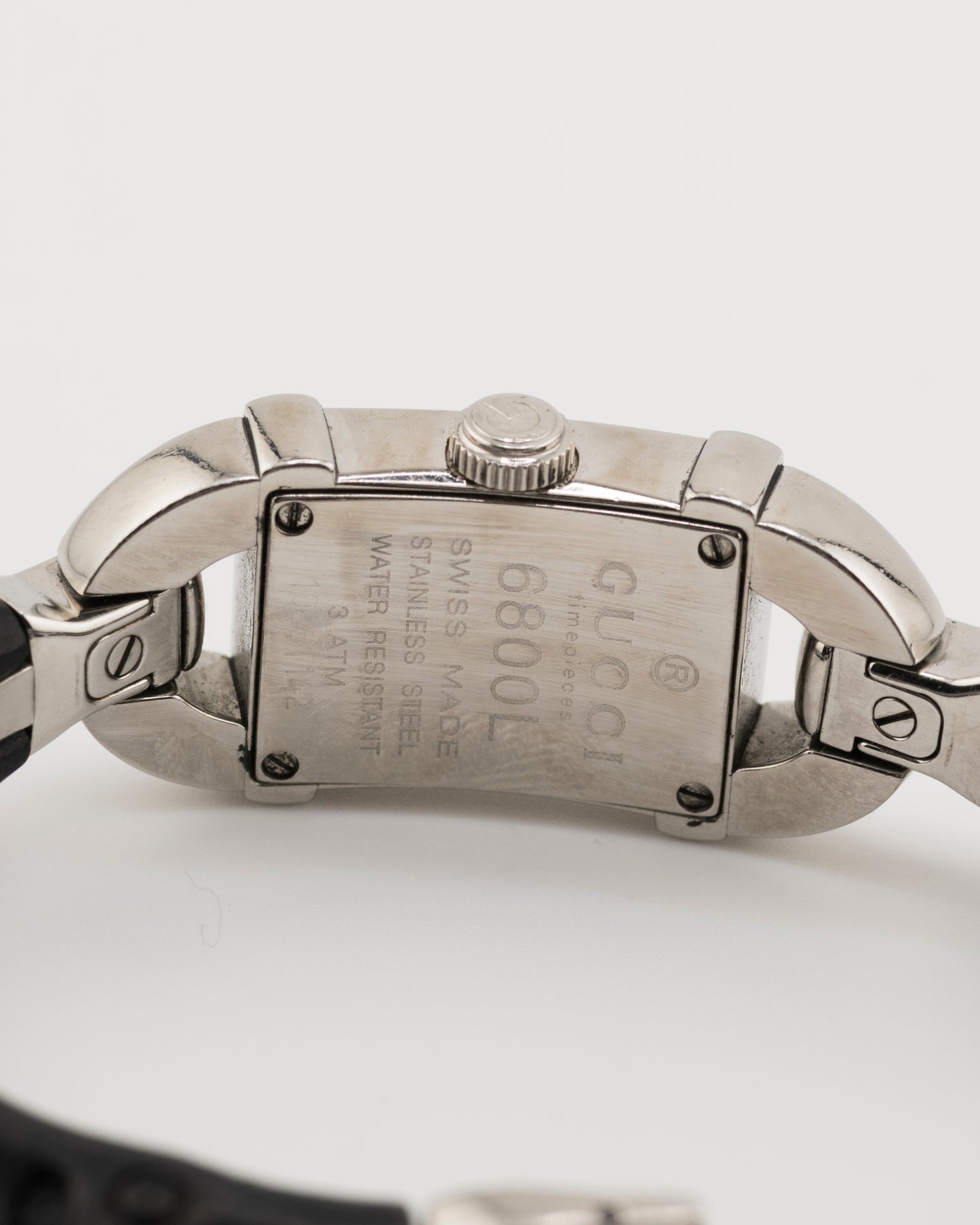 90s GUCCI 6800L Silver Black Bamboo Bangle Watch