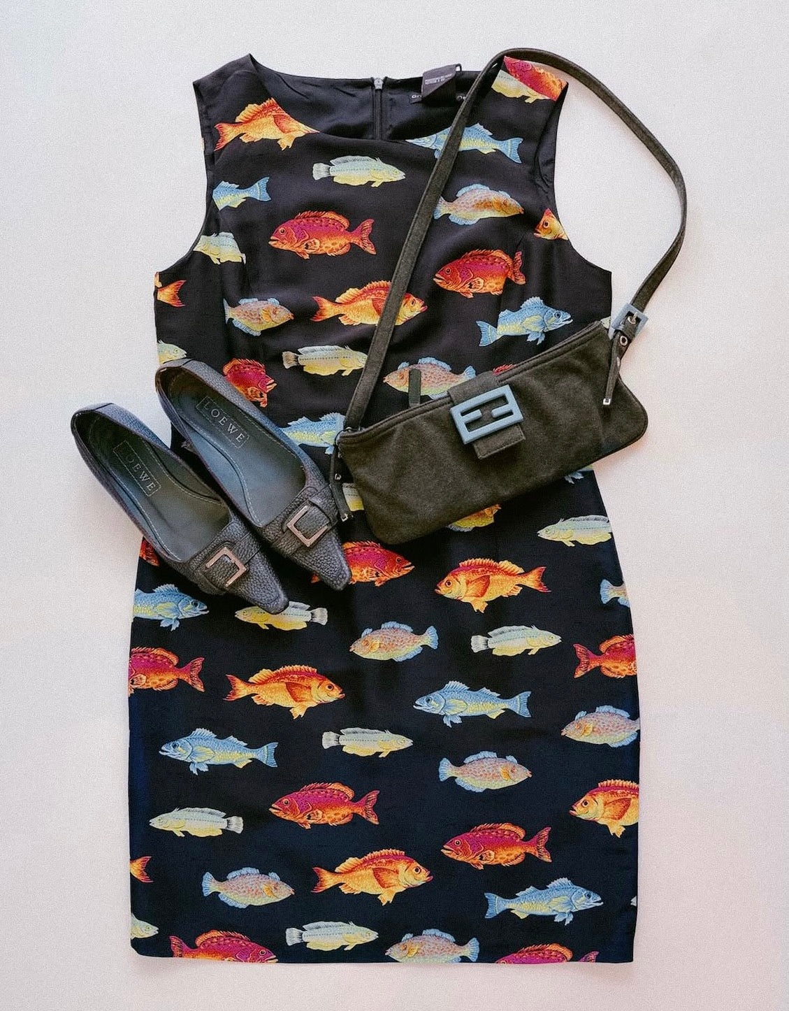 90s ANDREA JOVINE Silk Fish Dress (M)