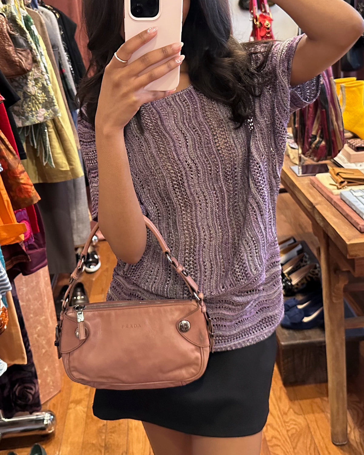 2000s PRADA Dusty Pink Leather Shoulder Bag