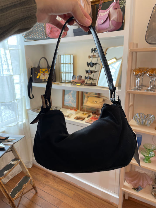 VTG FENDI Black Neoprene Double Flap Baguette