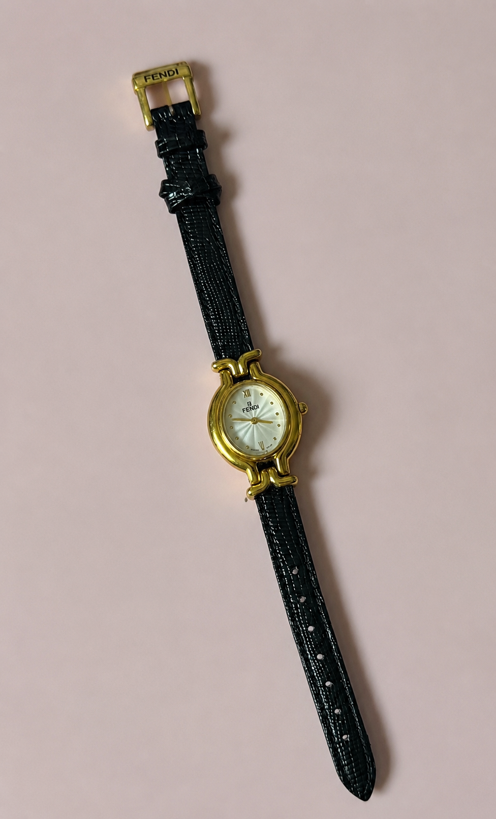 90s FENDI 640L Gold Watch w/Black Band