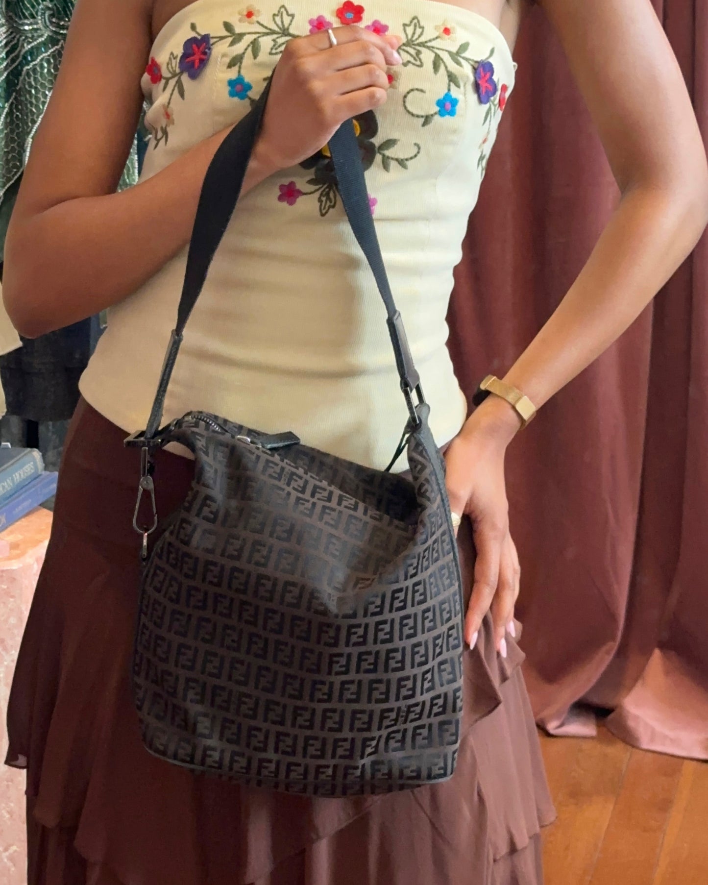 2000s FENDI Chocolate Zucchino Slouchy Hobo Bag