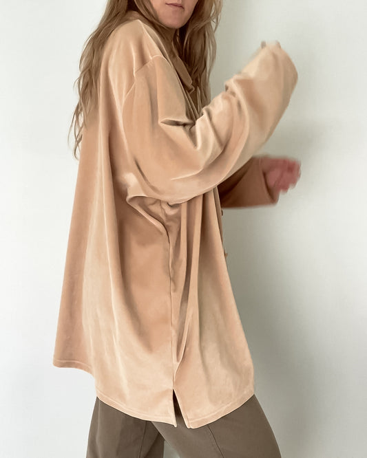 Vintage Beige Oversized Velvet Shirt (S-L)