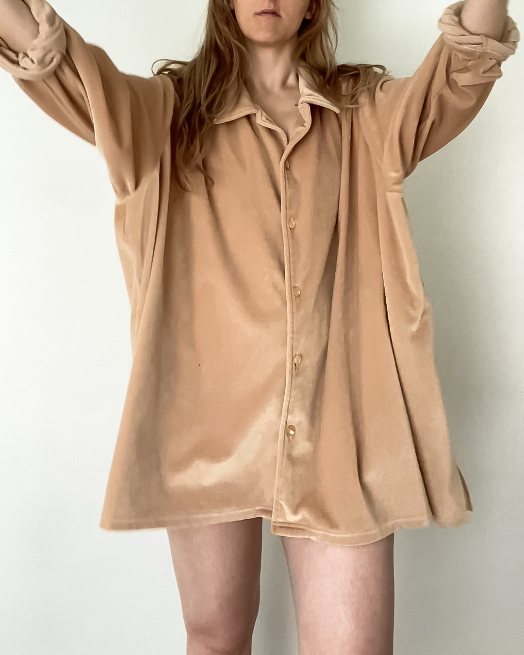 Vintage Beige Oversized Velvet Shirt (S-L)