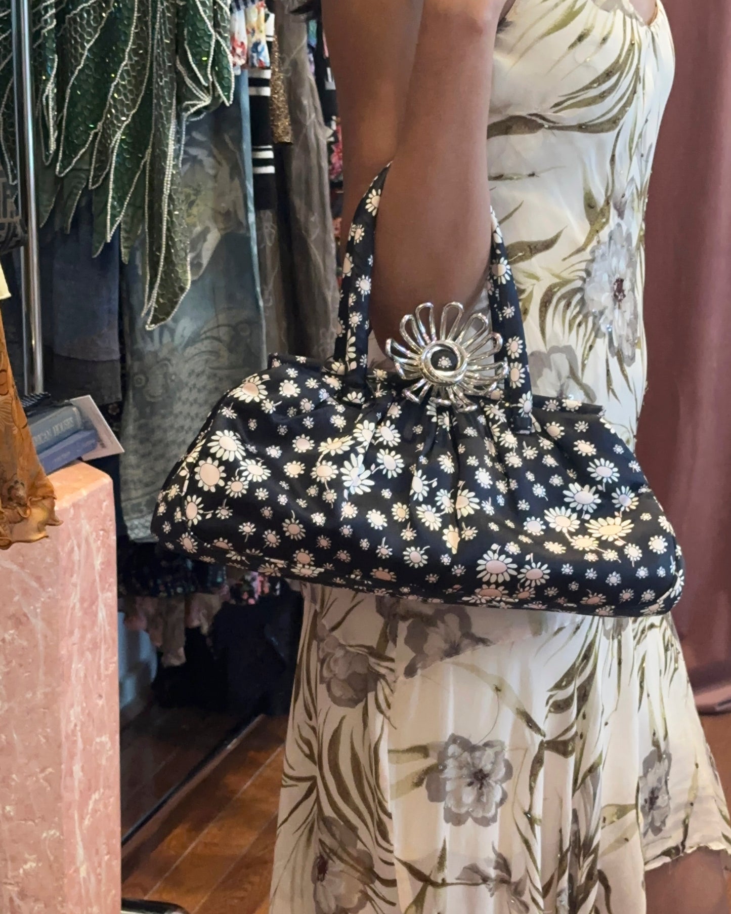 SS2010 MIU MIU Navy Silk Flower Bag
