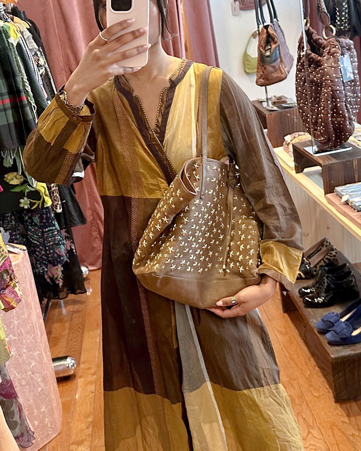 2000s JIMMY CHOO Brown Metallic Large Sasha Tote (as is)