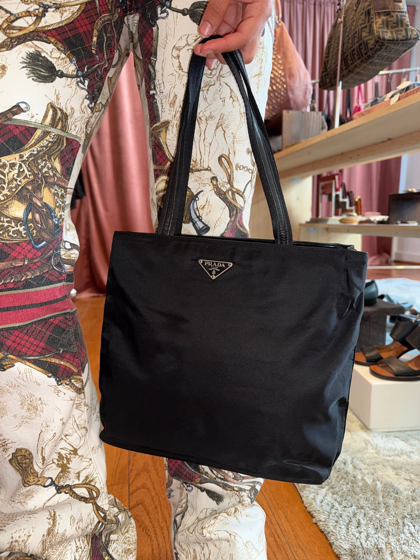 90s PRADA Black Tessuto Tote Bag