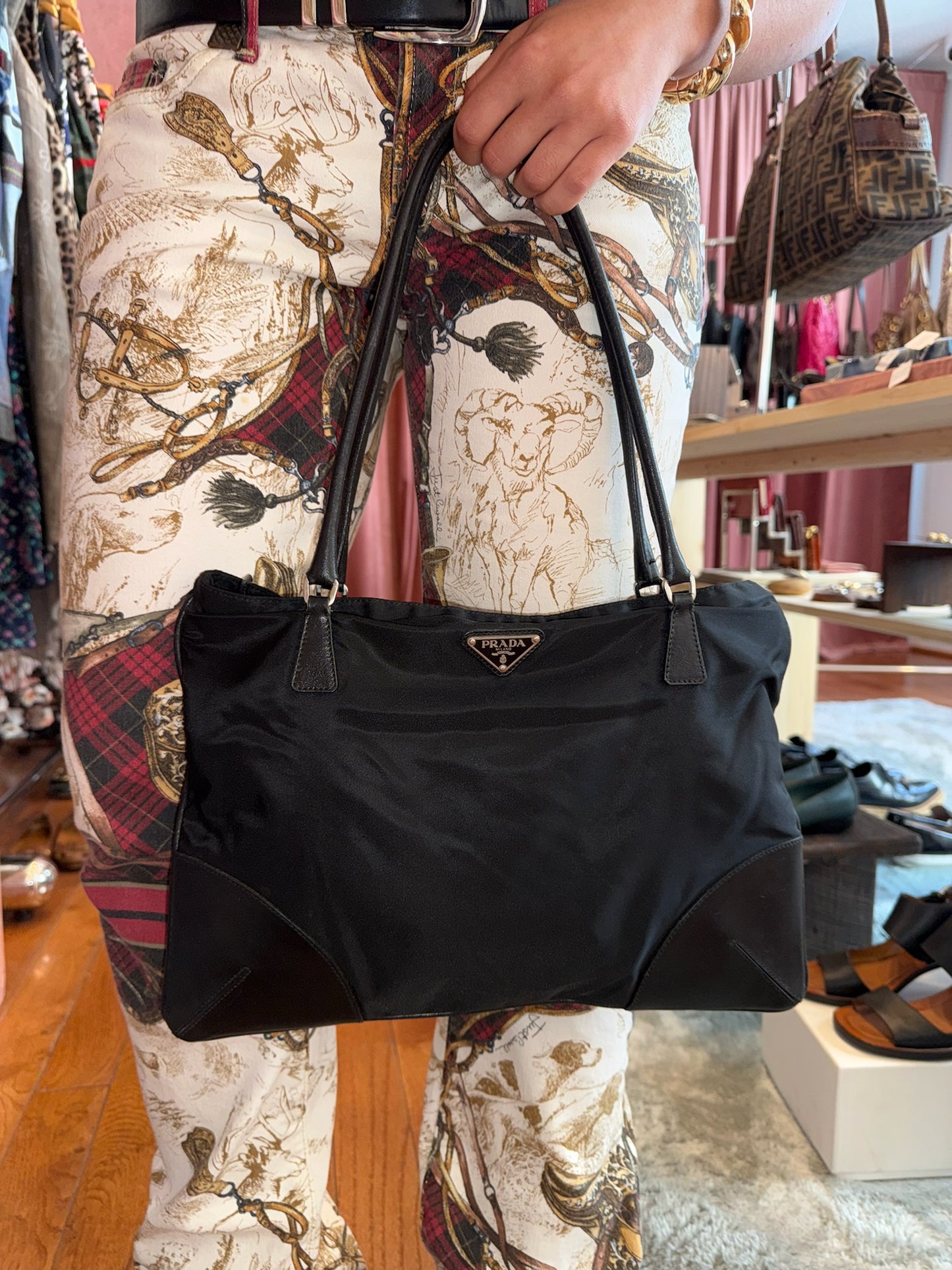 90s PRADA Black Tessuto and Saffiano Bag